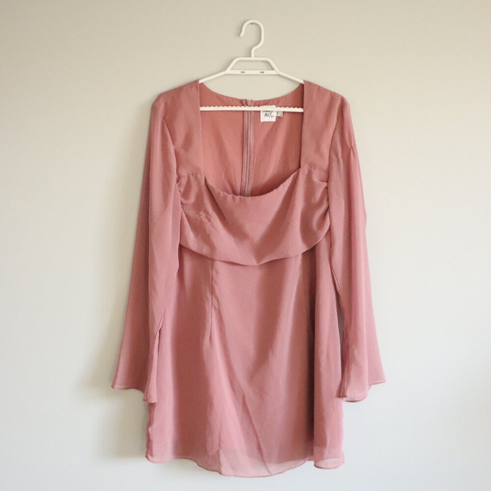 Princess Polly Women's Blush Pink US 12 Square Neck Long Sleeve Midi Party Dress